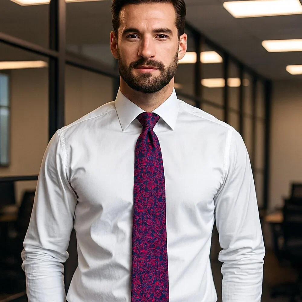 Shanghai‎ Tie Company Asian China Office Men Silk Tie Burgundy Paisley Design